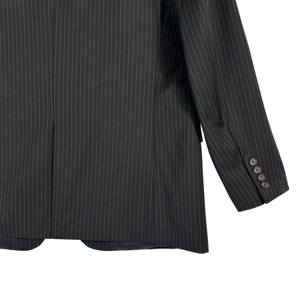 Lauren‎ Ralph Lauren Suit Jacket Blazer 46R 100% Wool Pinstripe Charcoal Gray
